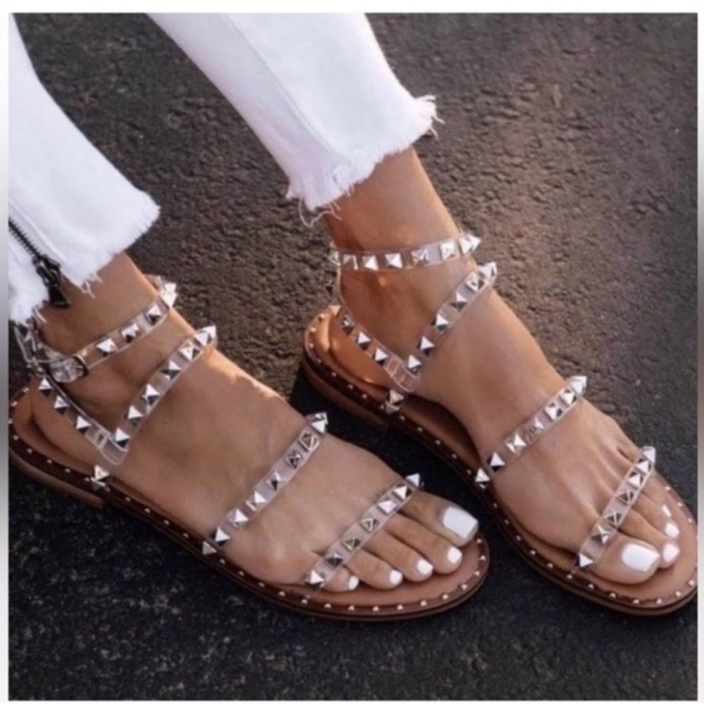 Nicole Miller Tanny Studded Gladiator Sandals Clear Straps